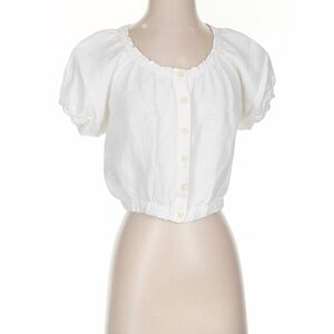 Madewell Cropped White Button-Up Puff Sleeve Blouse